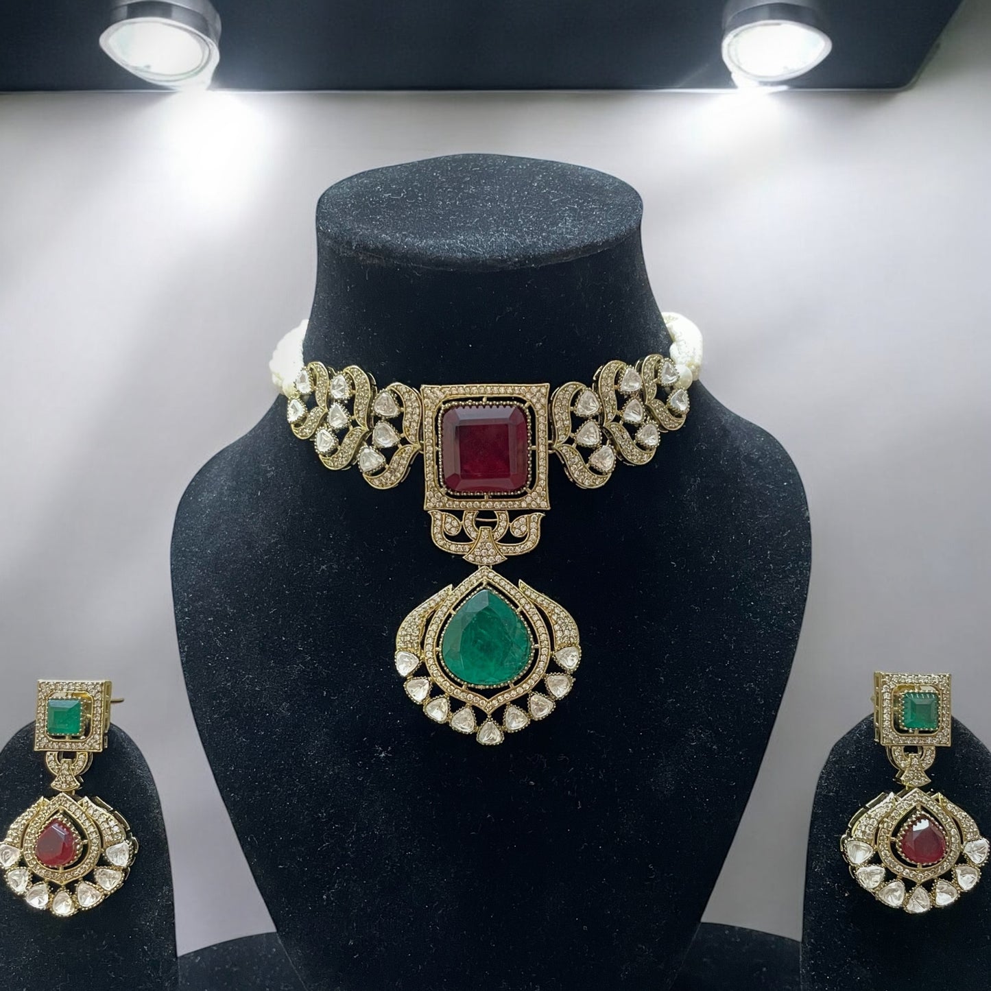 Regal Emerald Ruby Choker Set