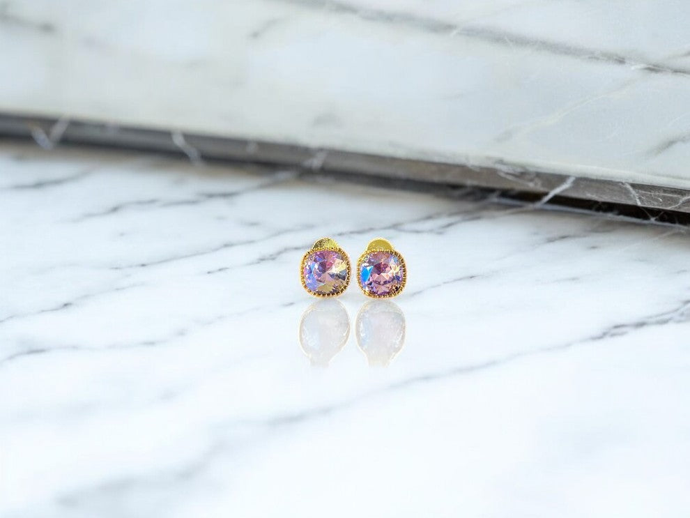 Iridescent Lavender Cushion Stud Earrings