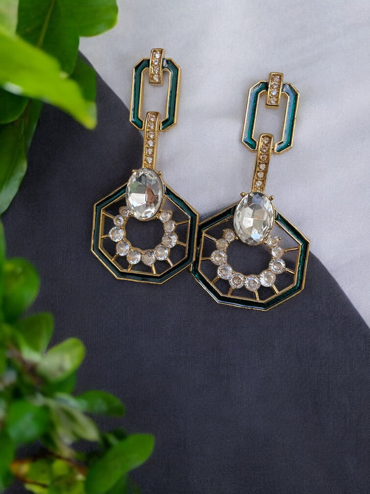 Emerald Glint Geometric Statement Drop Earrings