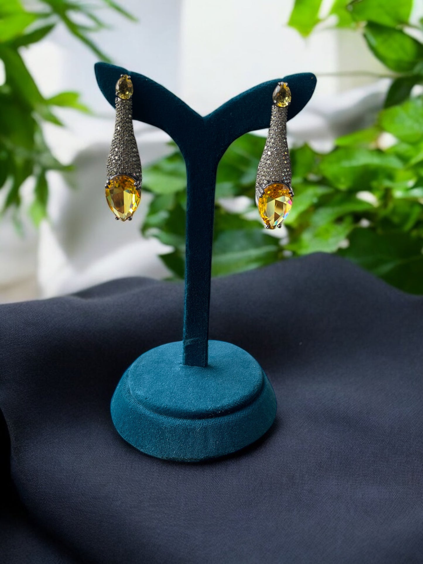 Citrine Drop Elegance – Nano Setting Indo-Western Earrings