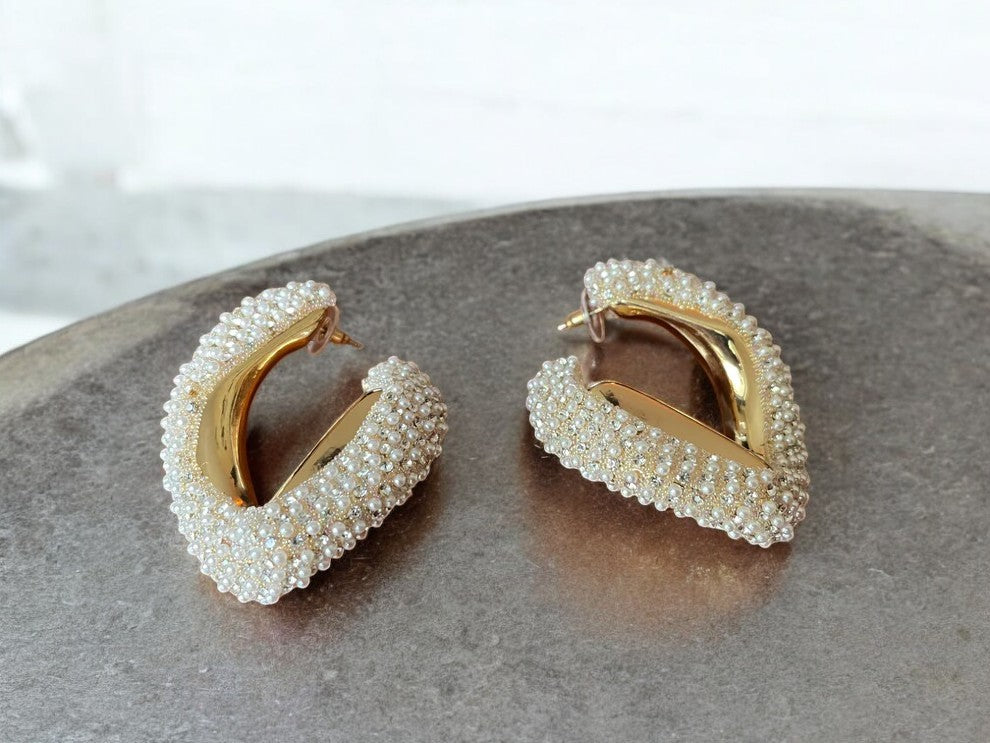 Pearl-Studded Bold Hoop Earrings