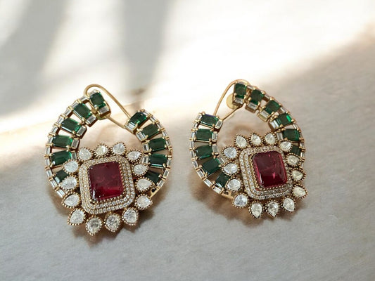 Regal Ruby-Green Kundan Statement Earrings