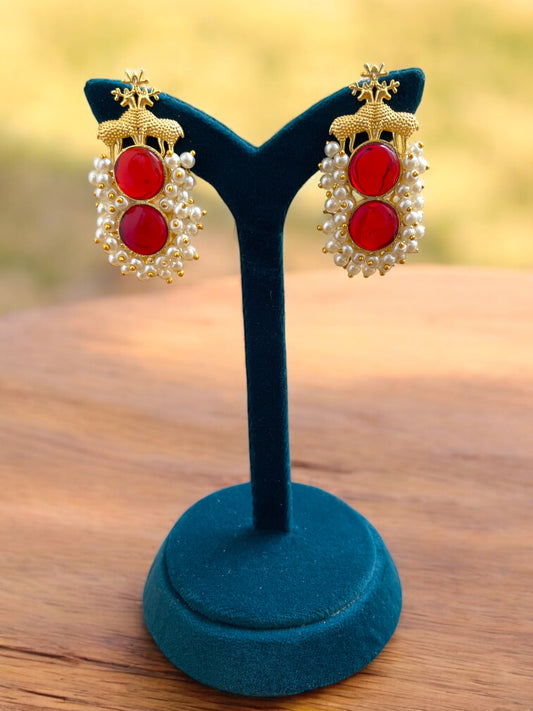 Regal Deer Pearl Dangler Earrings