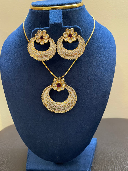 Royal Meenakari Lotus Pendant Set