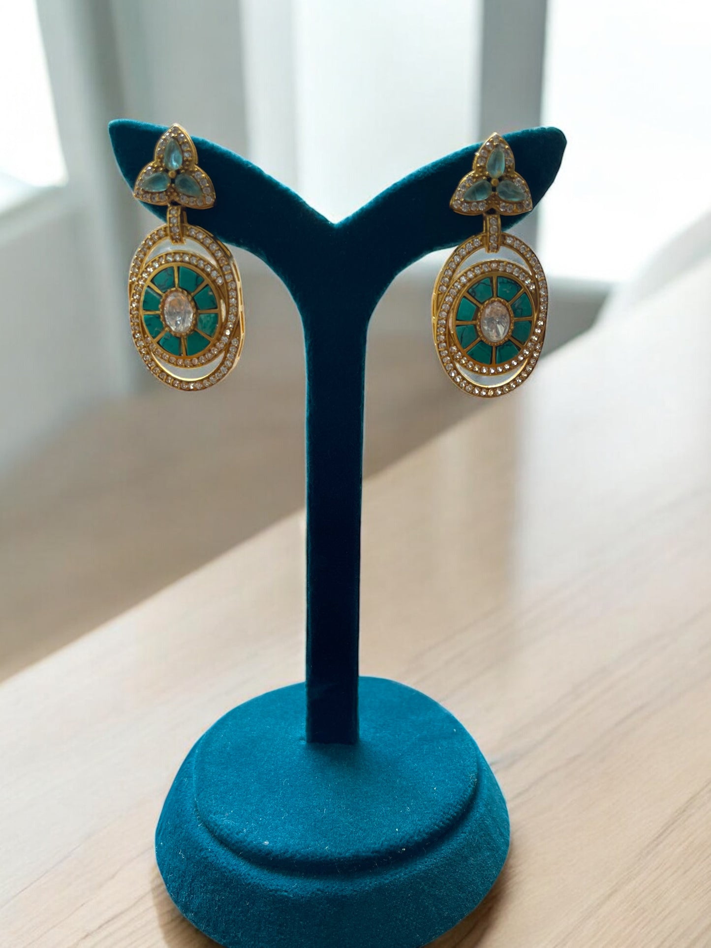 Teal Regal Moissanite Dangler Earrings