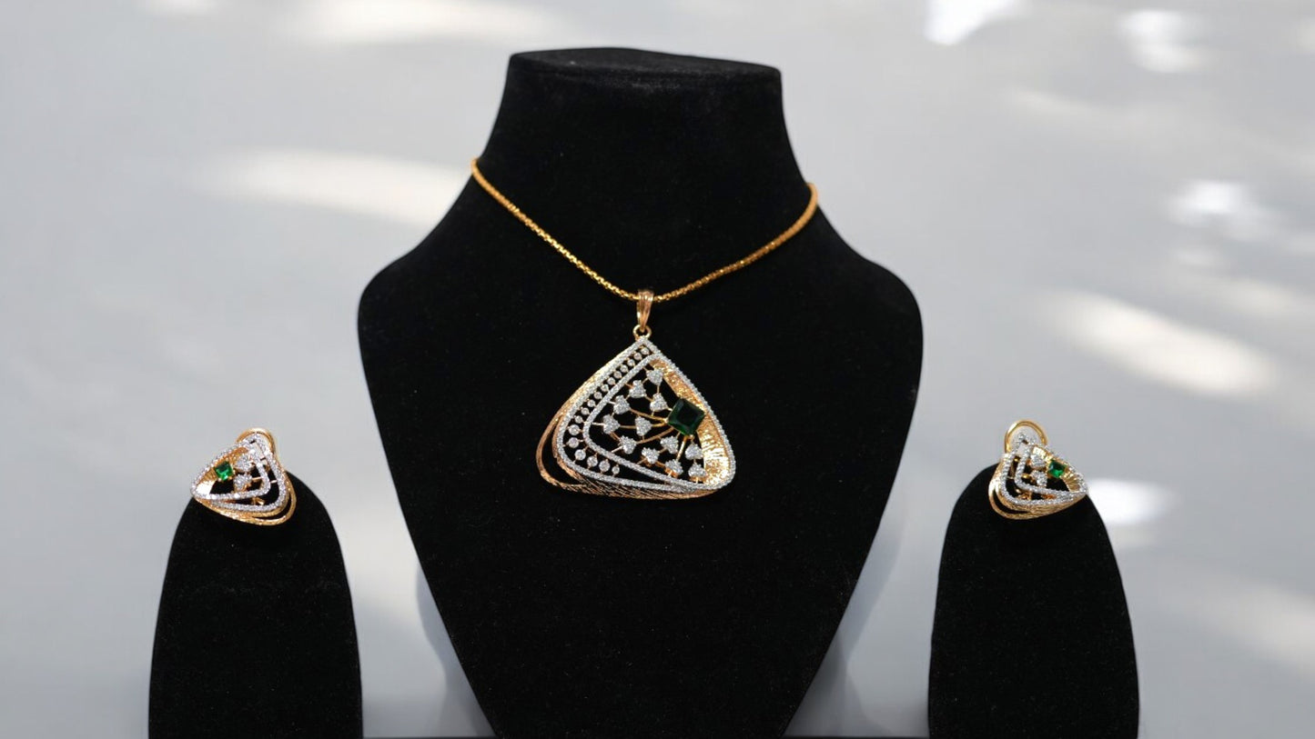 Emerald Elegance Triangle Pendant Set