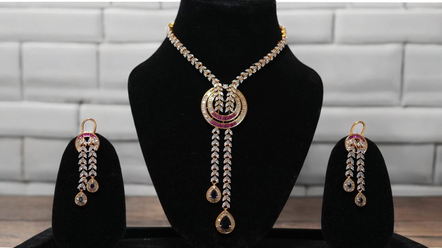 Crimson Cascade CZ Necklace Set