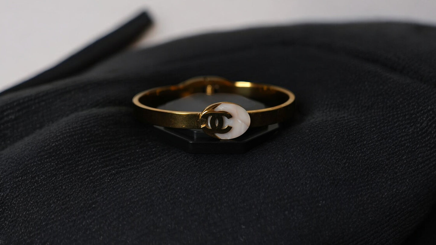 Monogram Accent White Stone Gold Bracelet