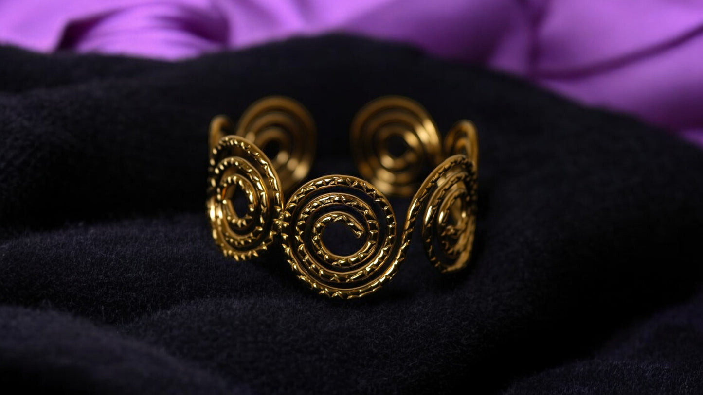 Golden Spiral Textured Cuff Bracelet