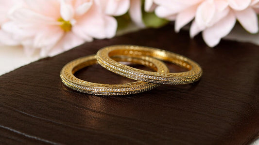 Classic Zircon Gold Bangles (Diamond Replica Set of 2)