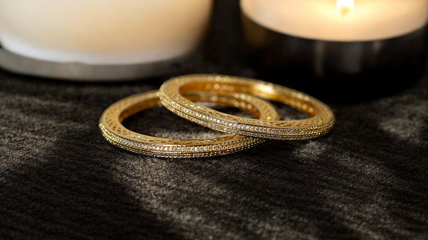 Classic Zircon Gold Bangles (Diamond Replica Set of 2)