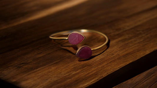 Dual Ruby Stone Open Cuff Bracelet