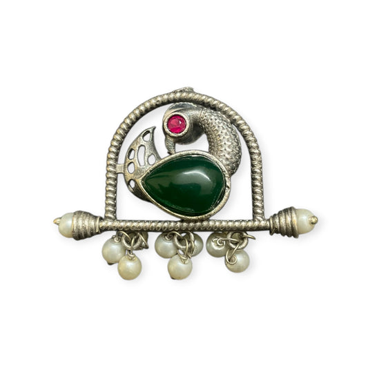 Mayura Green Stone Oxidised Earrings