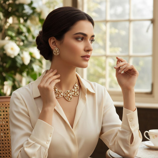 Contemporary Gold-Plated Open Pebble Choker Set with Kundan-Style Accents