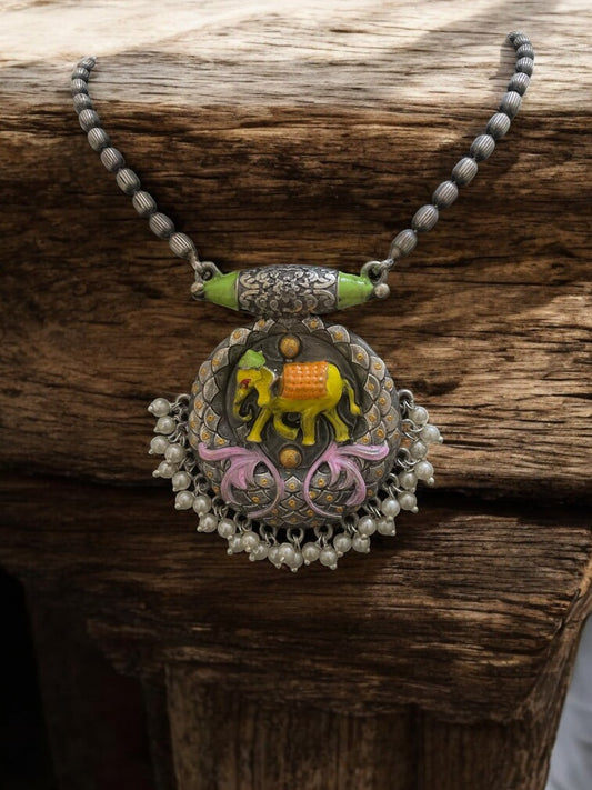 Regal Elephant Oxidised Necklace Set