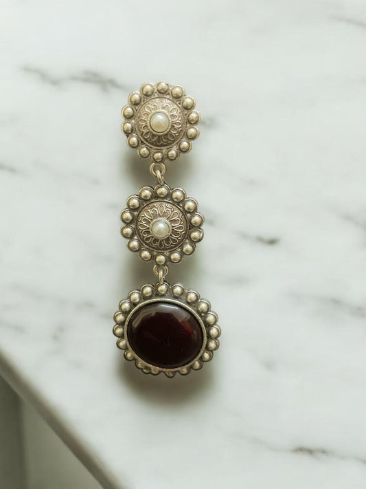 Aarvika Floral Garnet Drop Earrings
