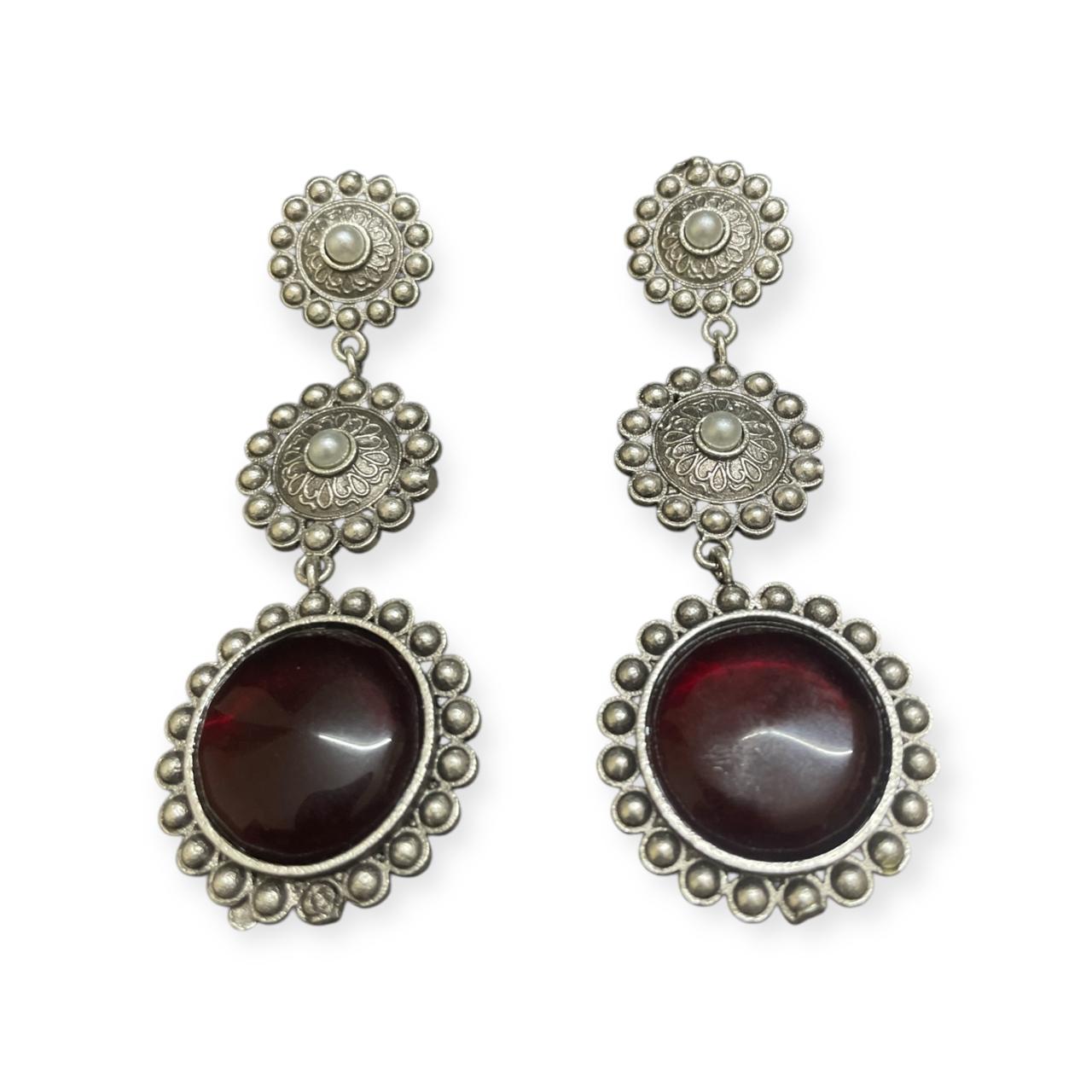 Aarvika Floral Garnet Drop Earrings