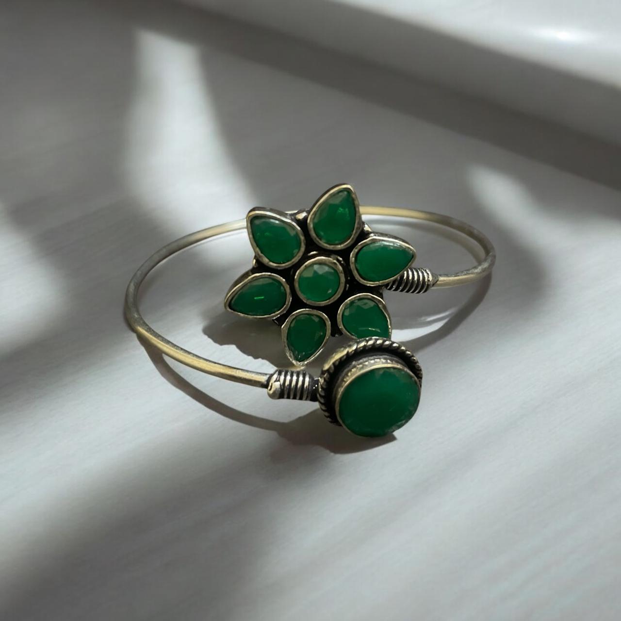 Emerald Blossom Oxidised Bracelet