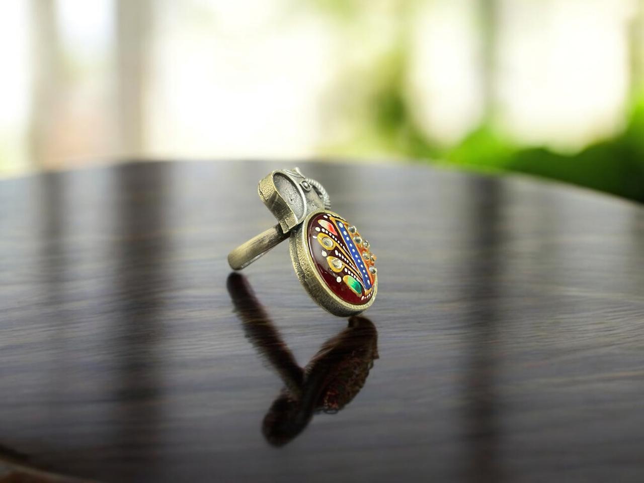 Elephant Enamel Oxidised Adjustable Ring