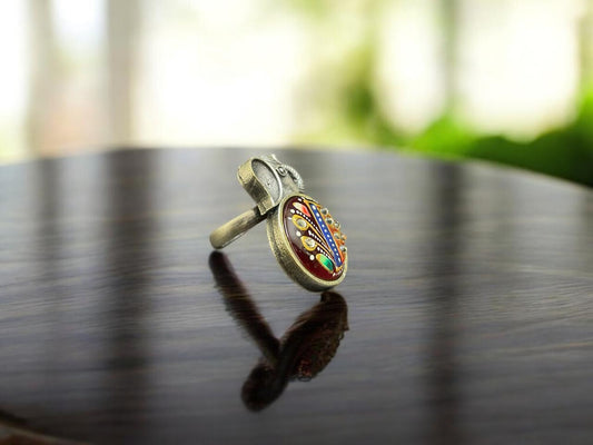 Elephant Enamel Oxidised Adjustable Ring