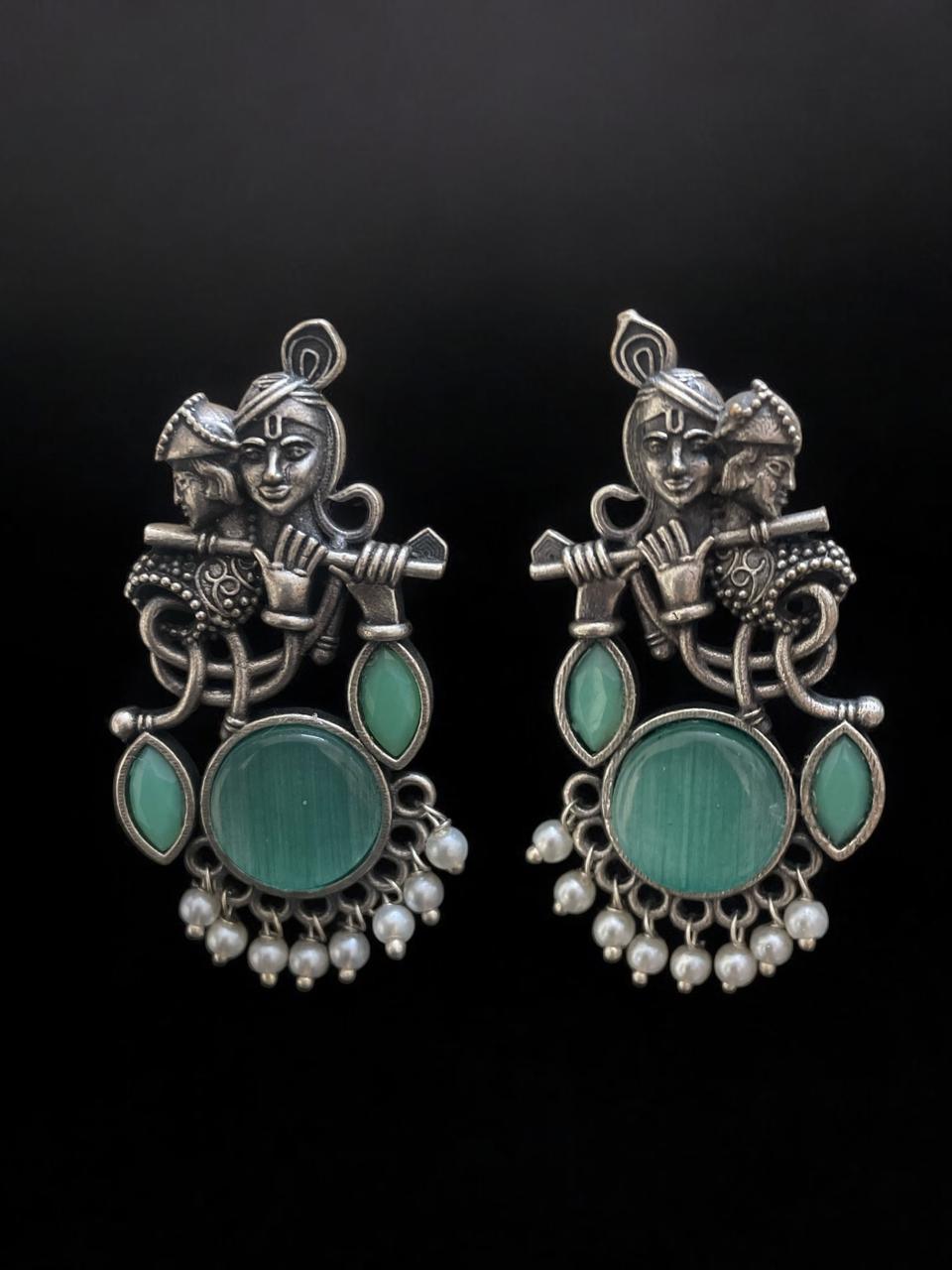 Radha Krishna Oxidised Dangler Earrings