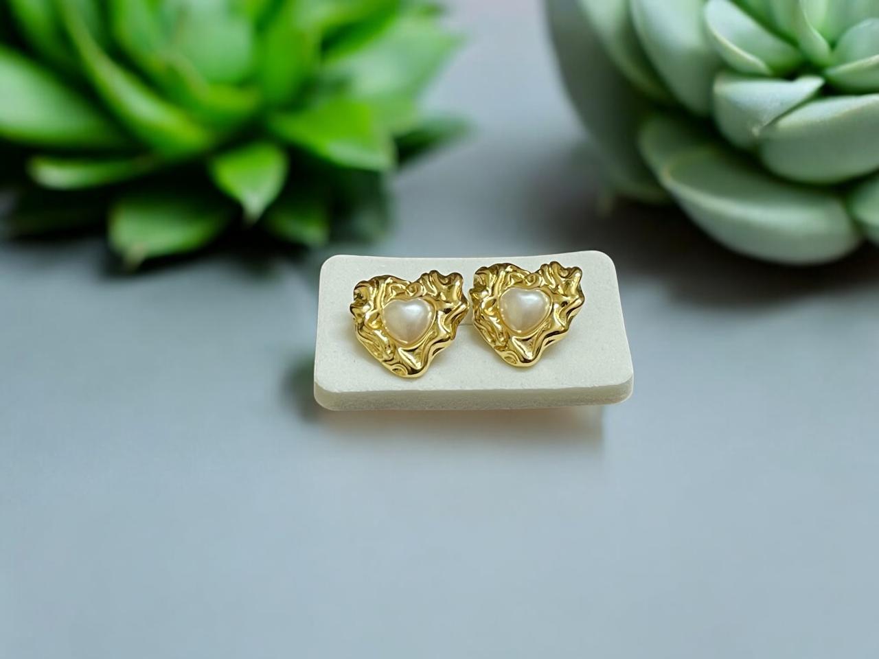 Pearl Lava Heart Studs