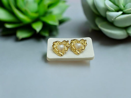 Pearl Lava Heart Studs