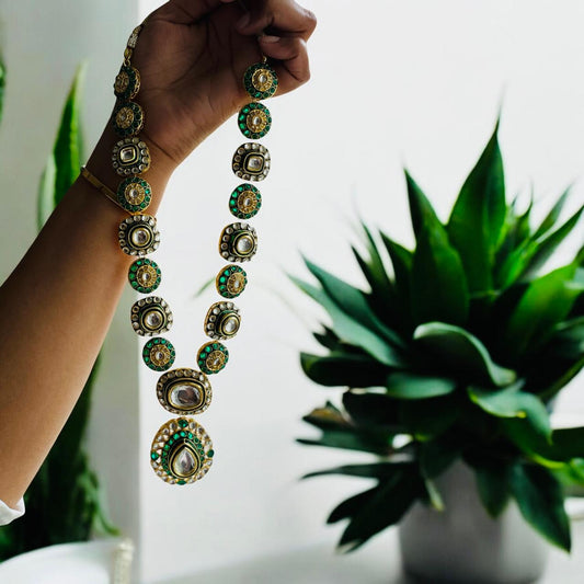Nita Ambani Inspired Emerald Kundan Long Set