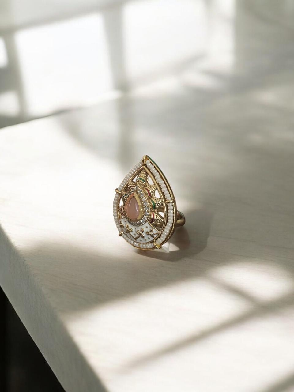 Royal Meenakari Teardrop Statement Ring