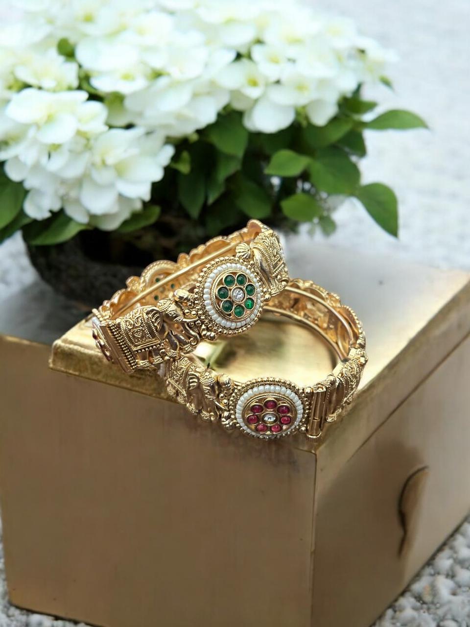 Temple Charm Dual-Tone Kada Bangles