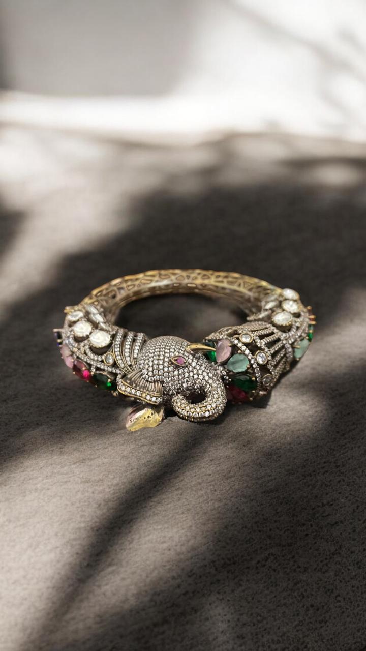 Royal Elephant Duo Gemstone Kada