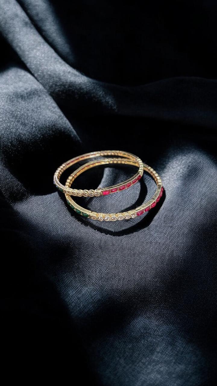 Dual-Tone Ruby Emerald Slim Bangles