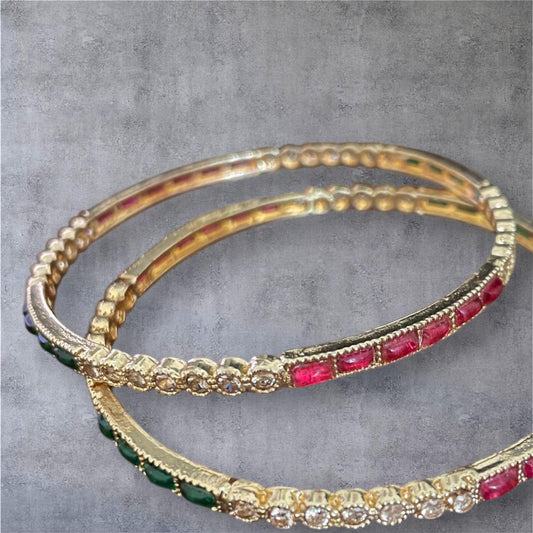 Dual-Tone Ruby Emerald Slim Bangles
