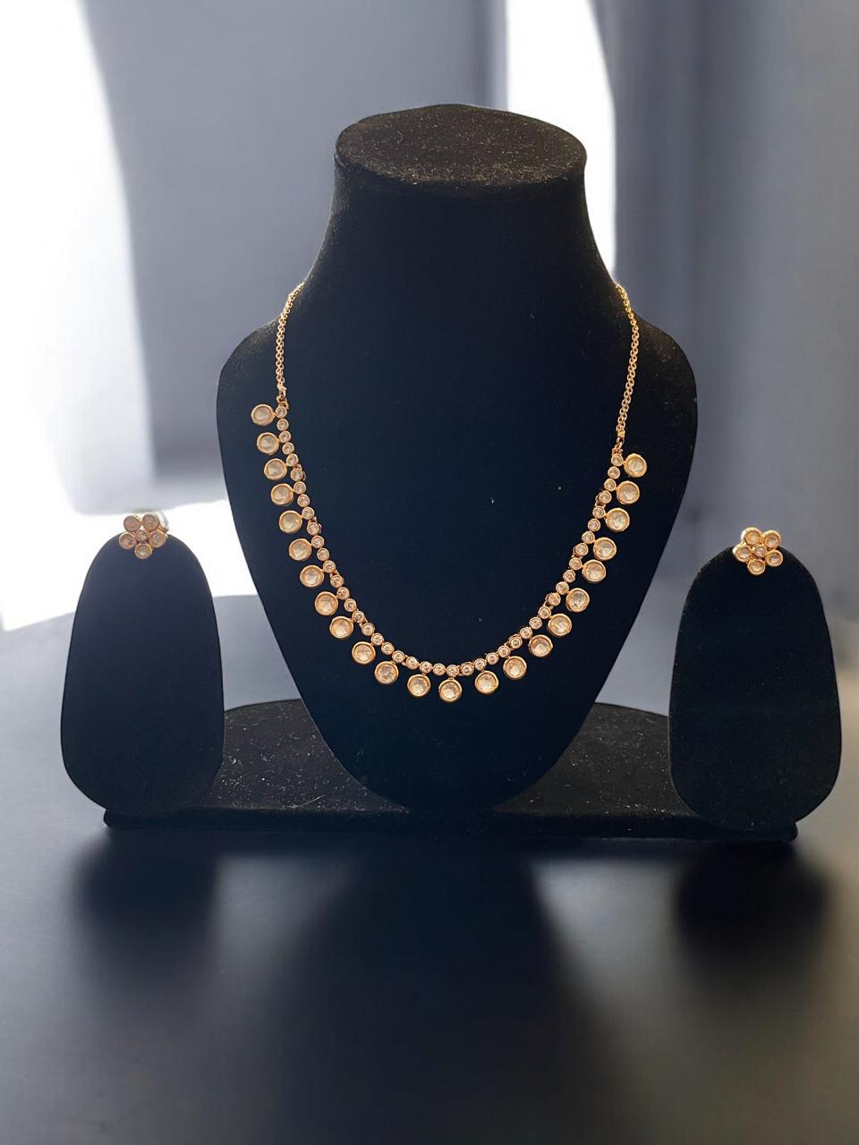 Minimalist Gold-Finish Round Stone Necklace Set