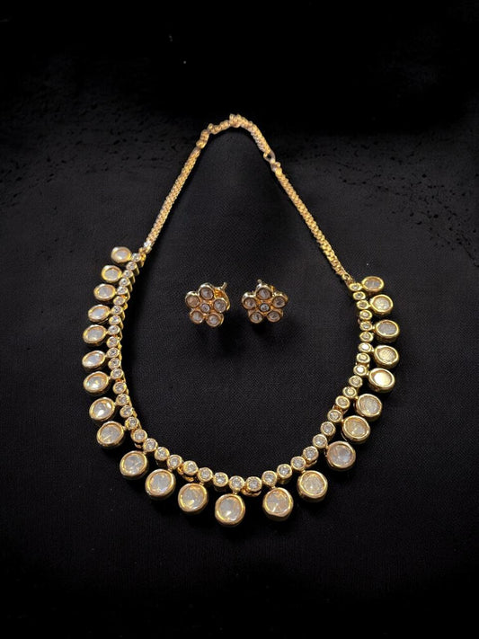 Minimalist Gold-Finish Round Stone Necklace Set