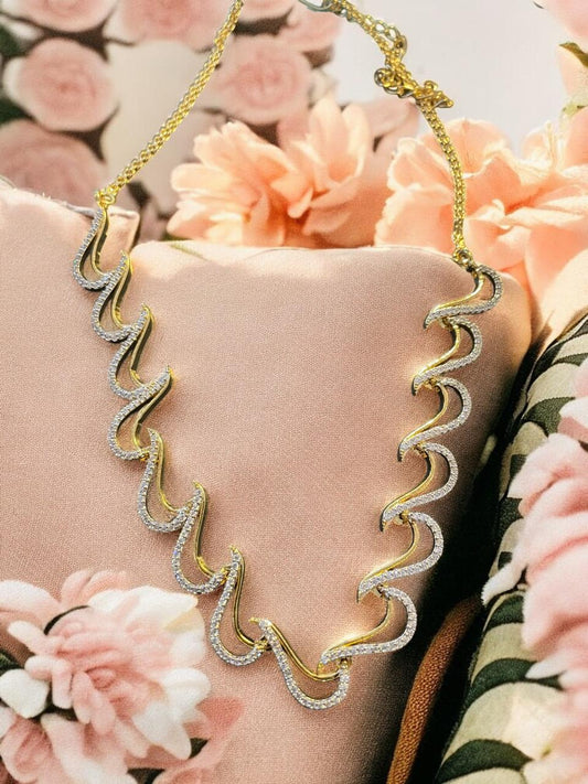 Contemporary Wave-Link CZ Necklace Set