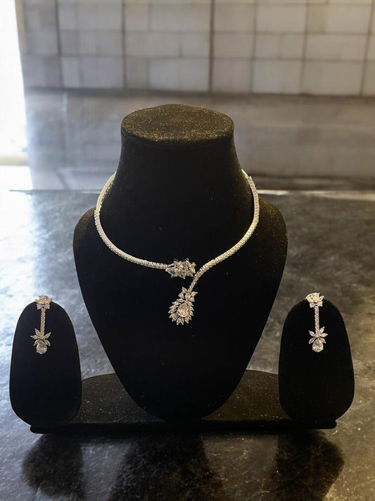 Floral Teardrop Diamond-CZ Necklace Set