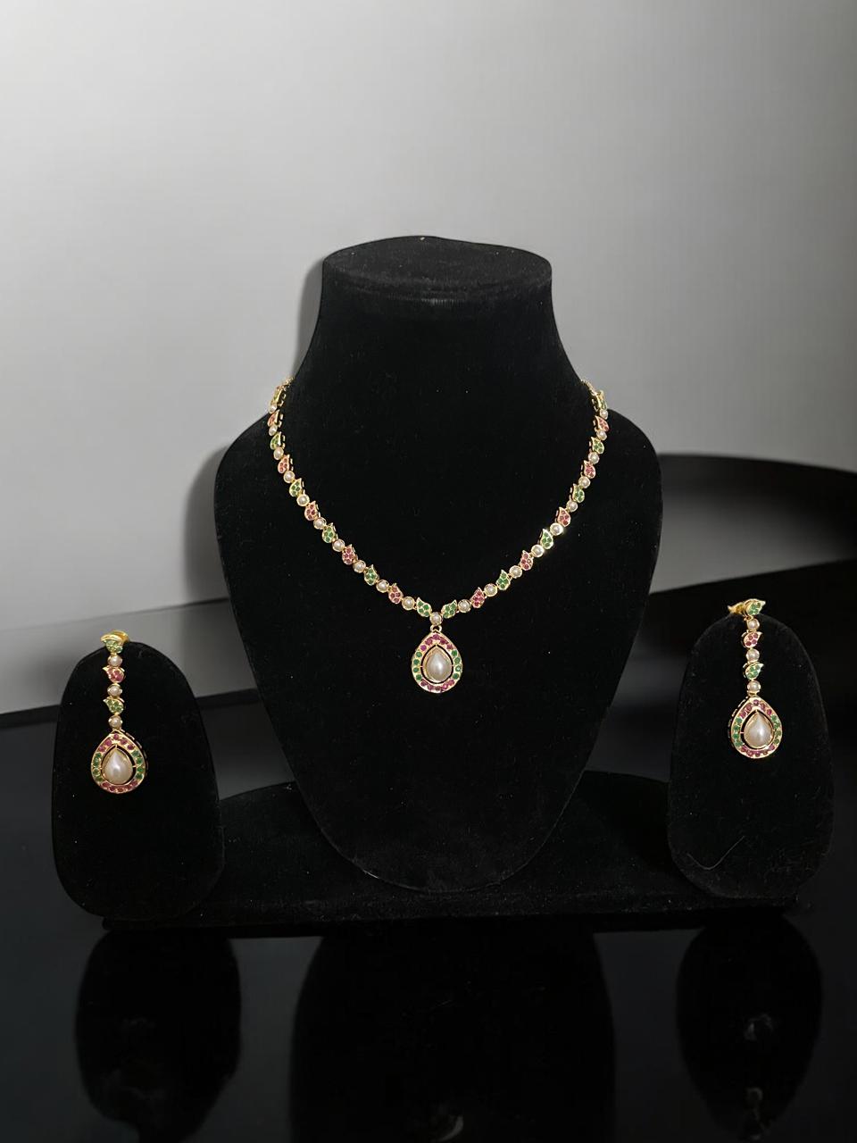 Pastel Polki Drop Necklace Set
