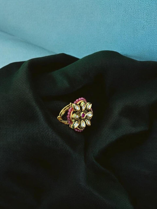 Ruby Halo Floral Adjustable Ring