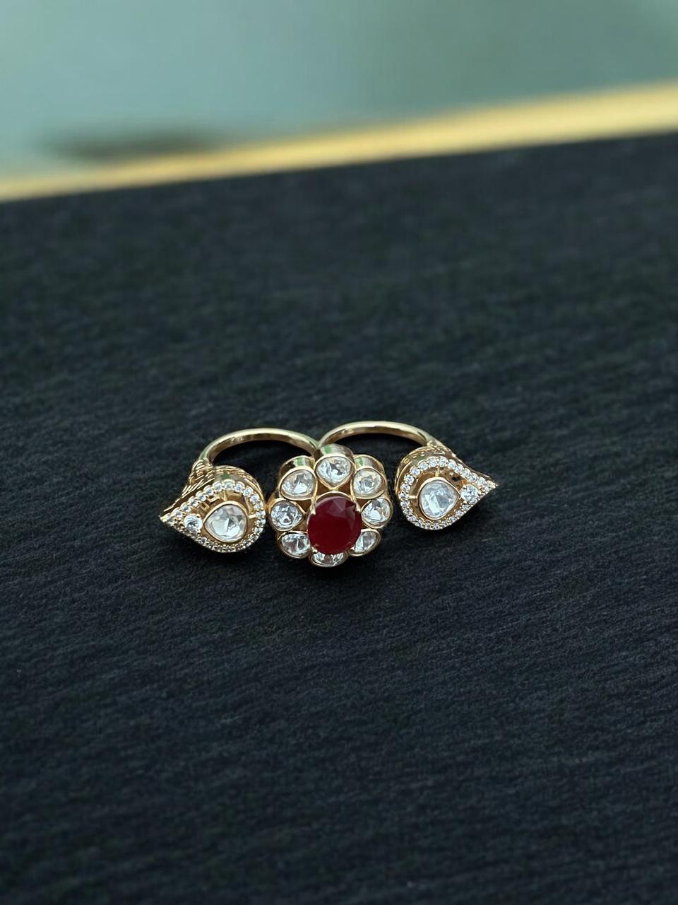 Triple Motif Ruby Center Ring