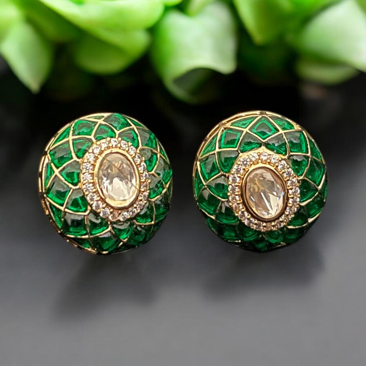 Emerald Dome Studs with Center Stone