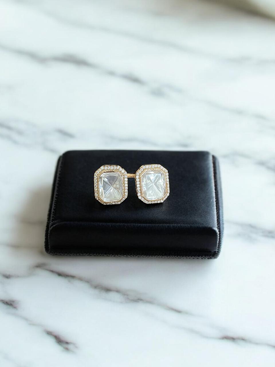 Crystal-Cut Rectangle Stud Earrings