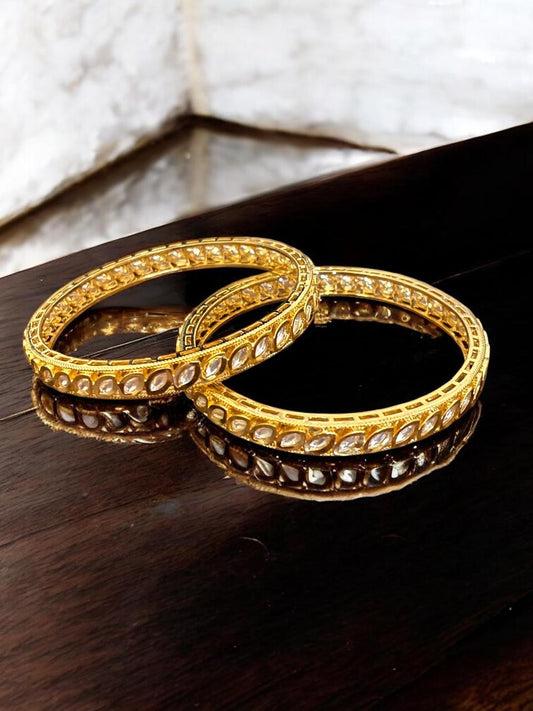 Oval-Cut Stone Traditional Bangles (Set of 2)