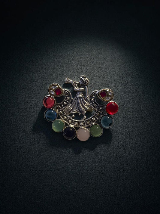 Dancing Melody Multicolour Stone Ring with Tribal Motif