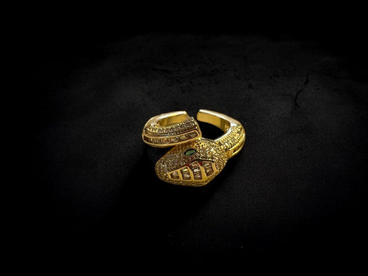 Golden Twin Serpent Ring with Stone Eyes