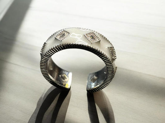 Chunky Open Silver Band Ring with Diamond-Shaped Motifs
