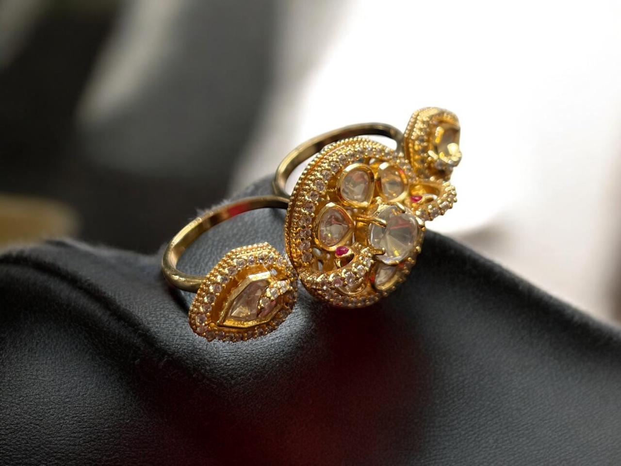 Dual Band Gold-Tone Cluster Ring with Clear Stones