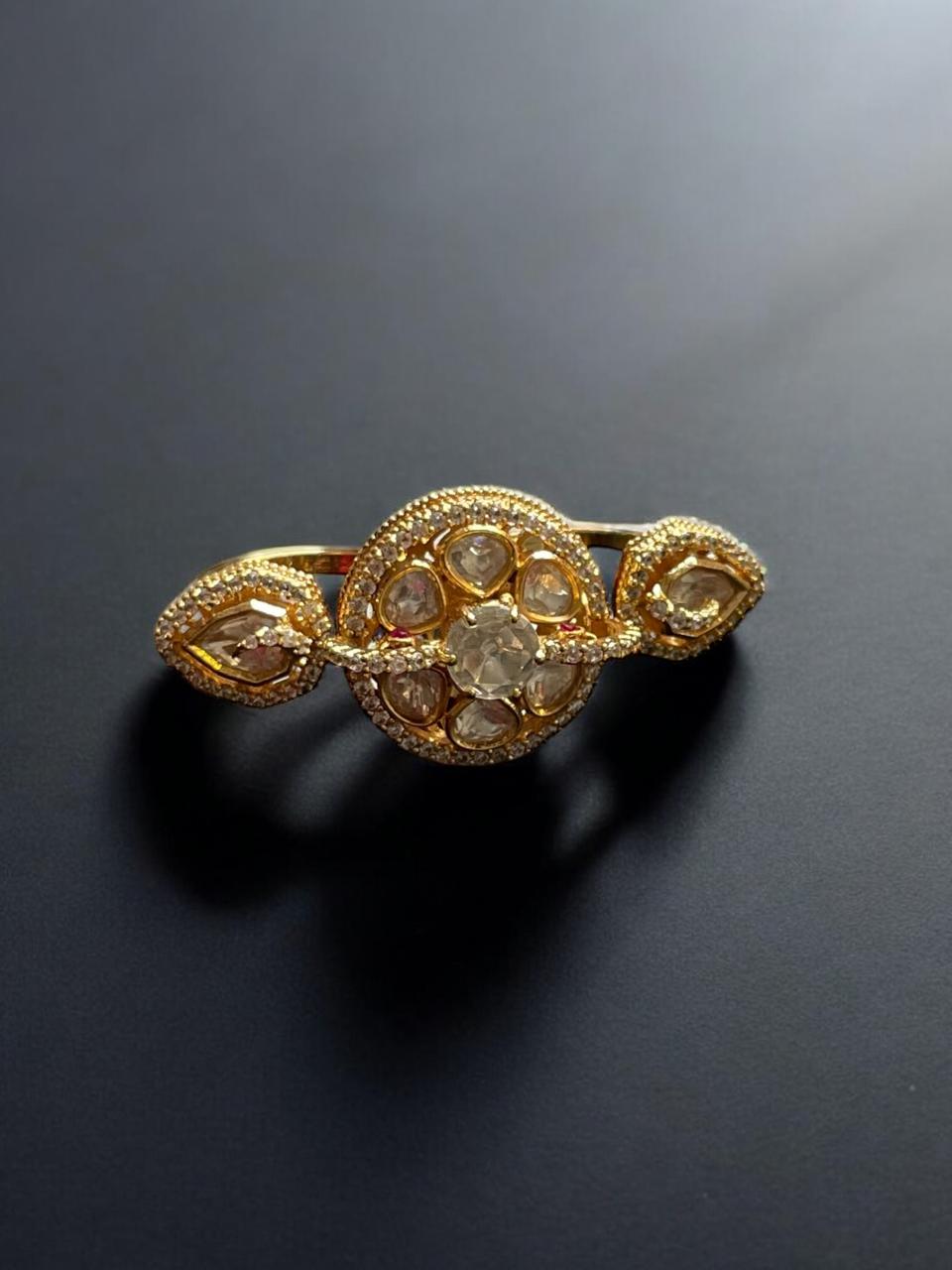 Dual Band Gold-Tone Cluster Ring with Clear Stones