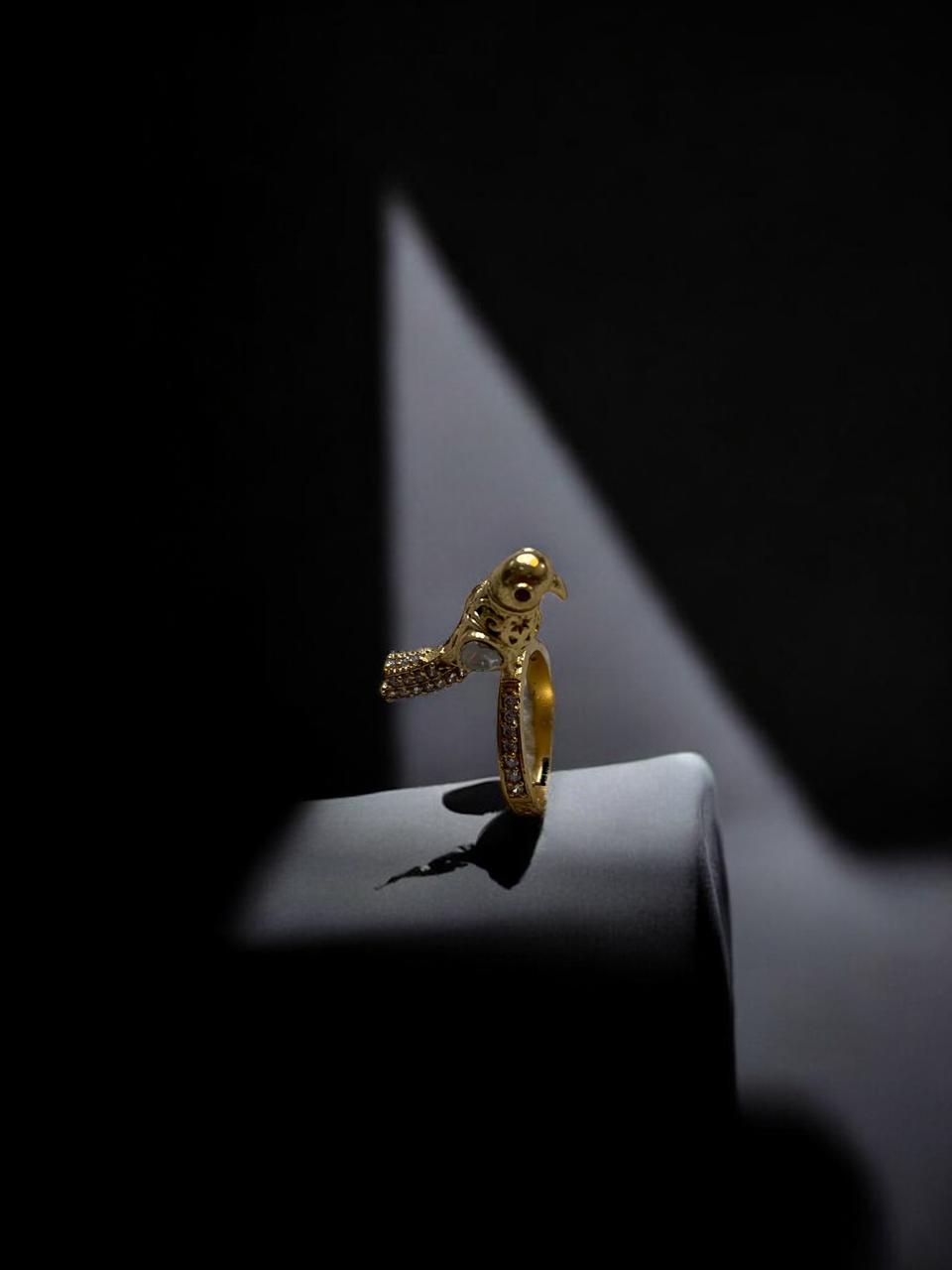 Gold-Tone Parrot Motif Ring with CZ Embellishments
