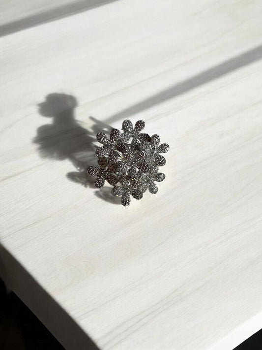 Silver-Tone Floral Cluster Ring with CZ Detailing